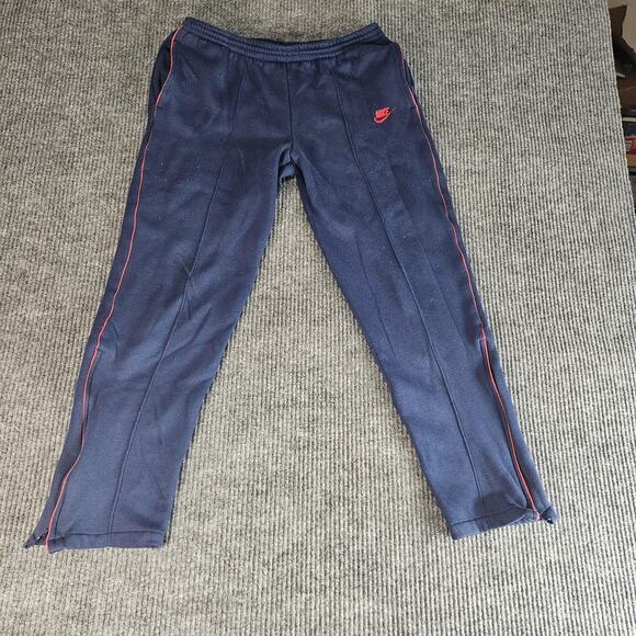 Vintage Nike Pants Mens MEDIUM Navy Fleece Track Sweatpants Zip Hem 90s - Picture 1 of 16